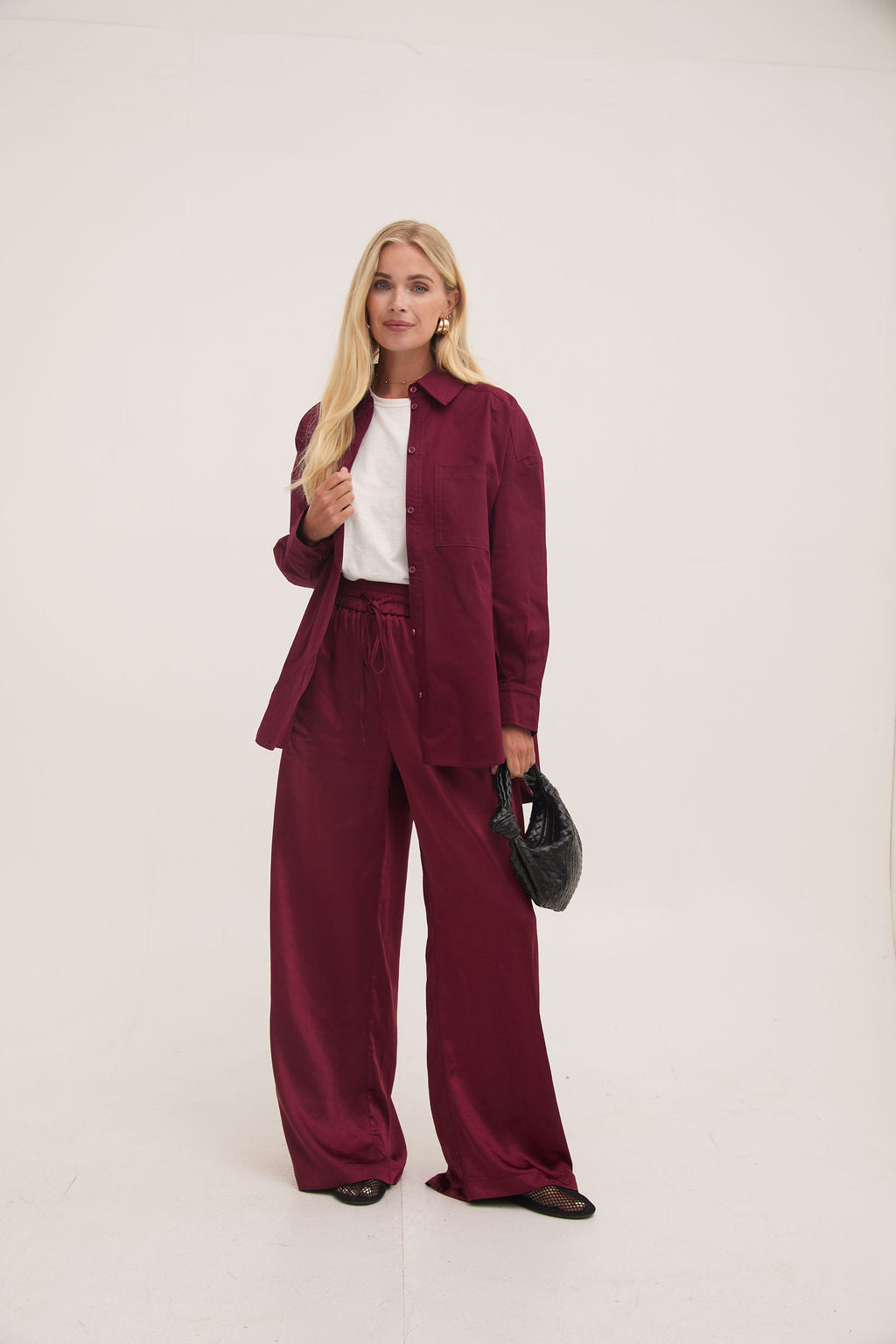 Ebba Burgundy Satin Trousers