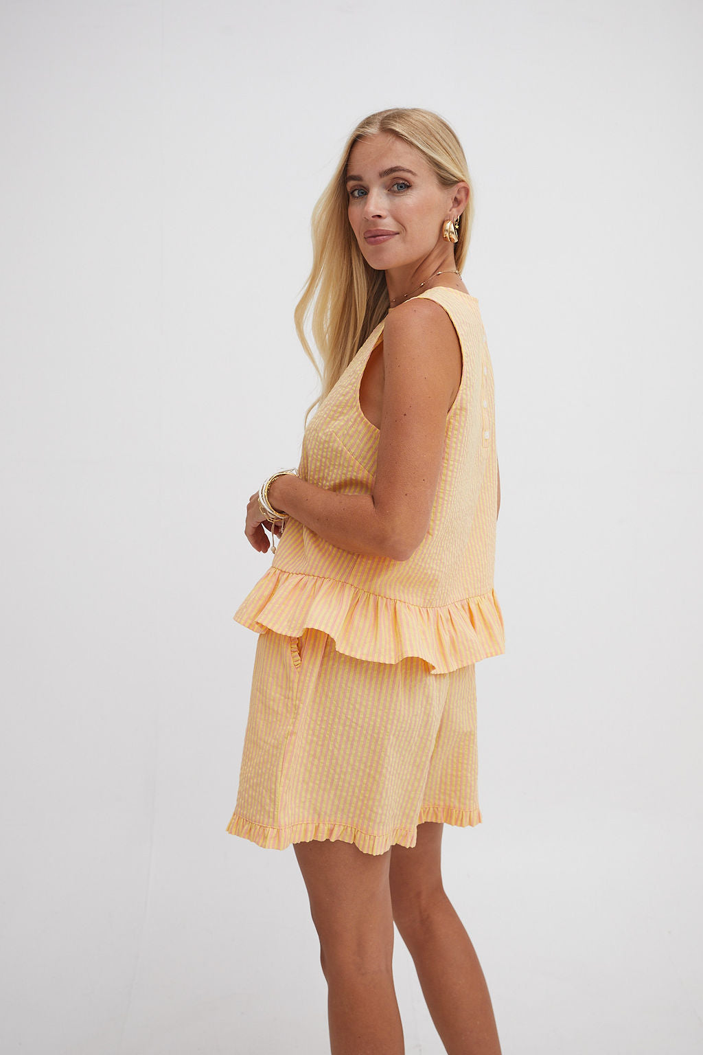 Monica Stripe Ruffle Hem Top