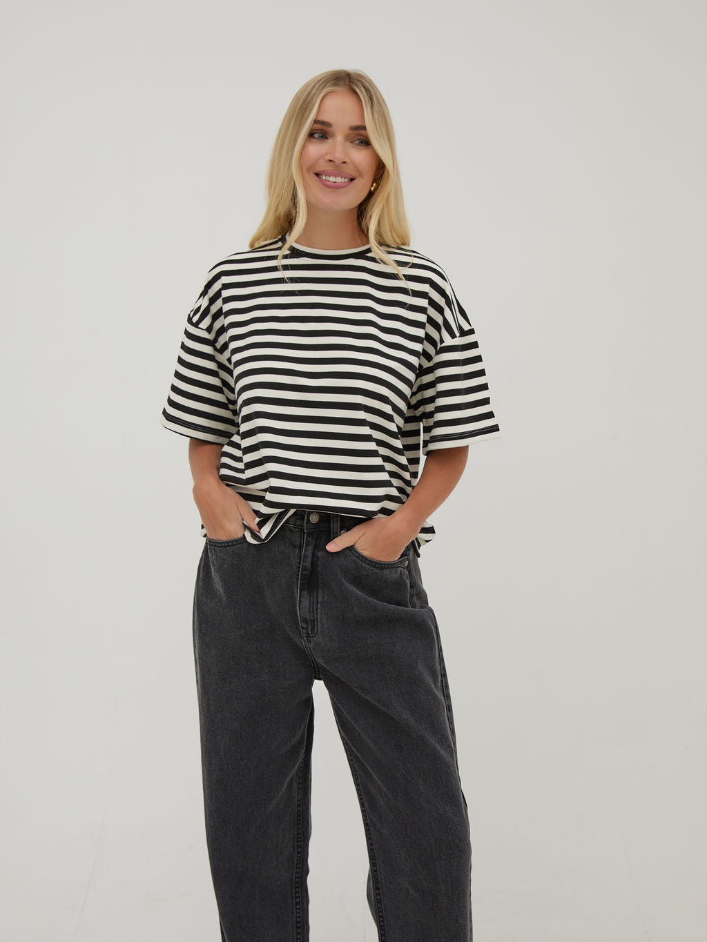 Sara Black & White Stripe Super Soft T-Shirt