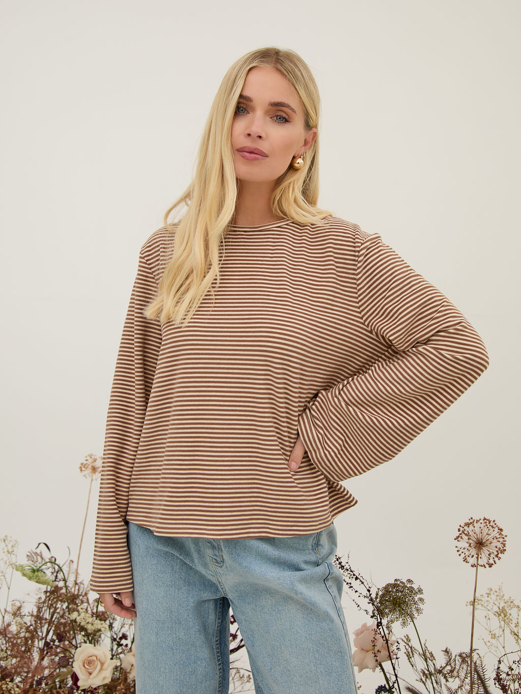 Celine Brown & Cream Stripe Super Soft Top