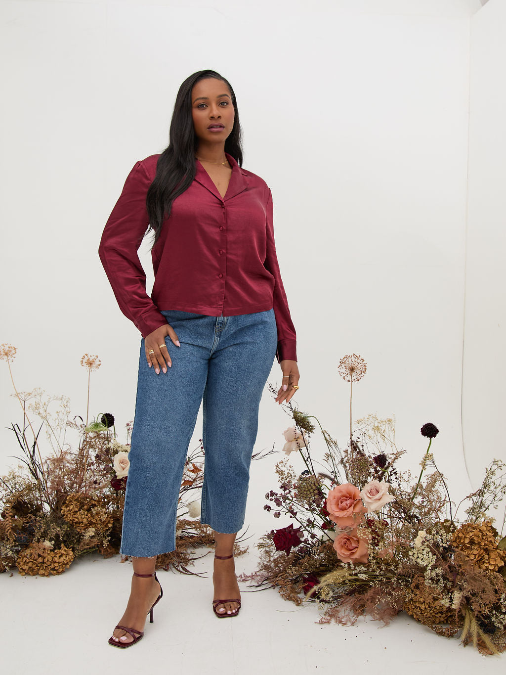 Bex Burgundy Relaxed Satin Shirt