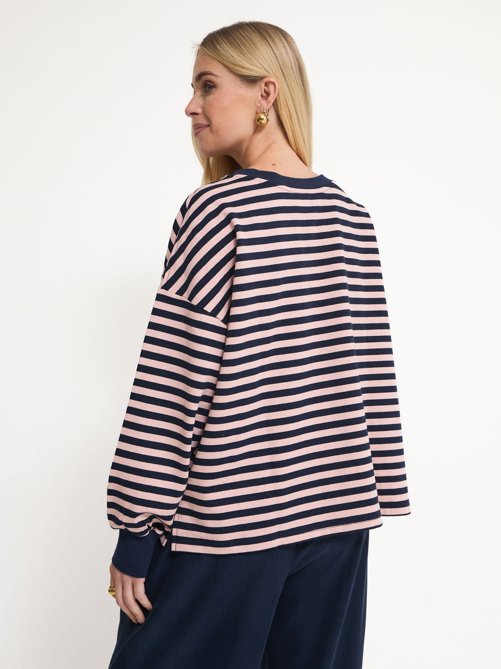 Cally Pink & Navy Stripe Top