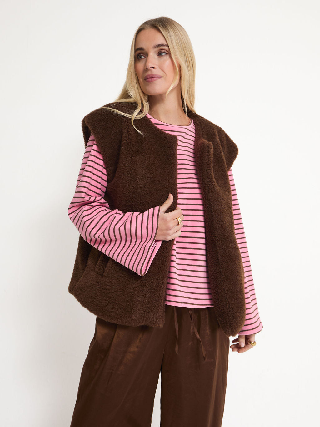Celine Pink & Brown Stripe Super Soft Top