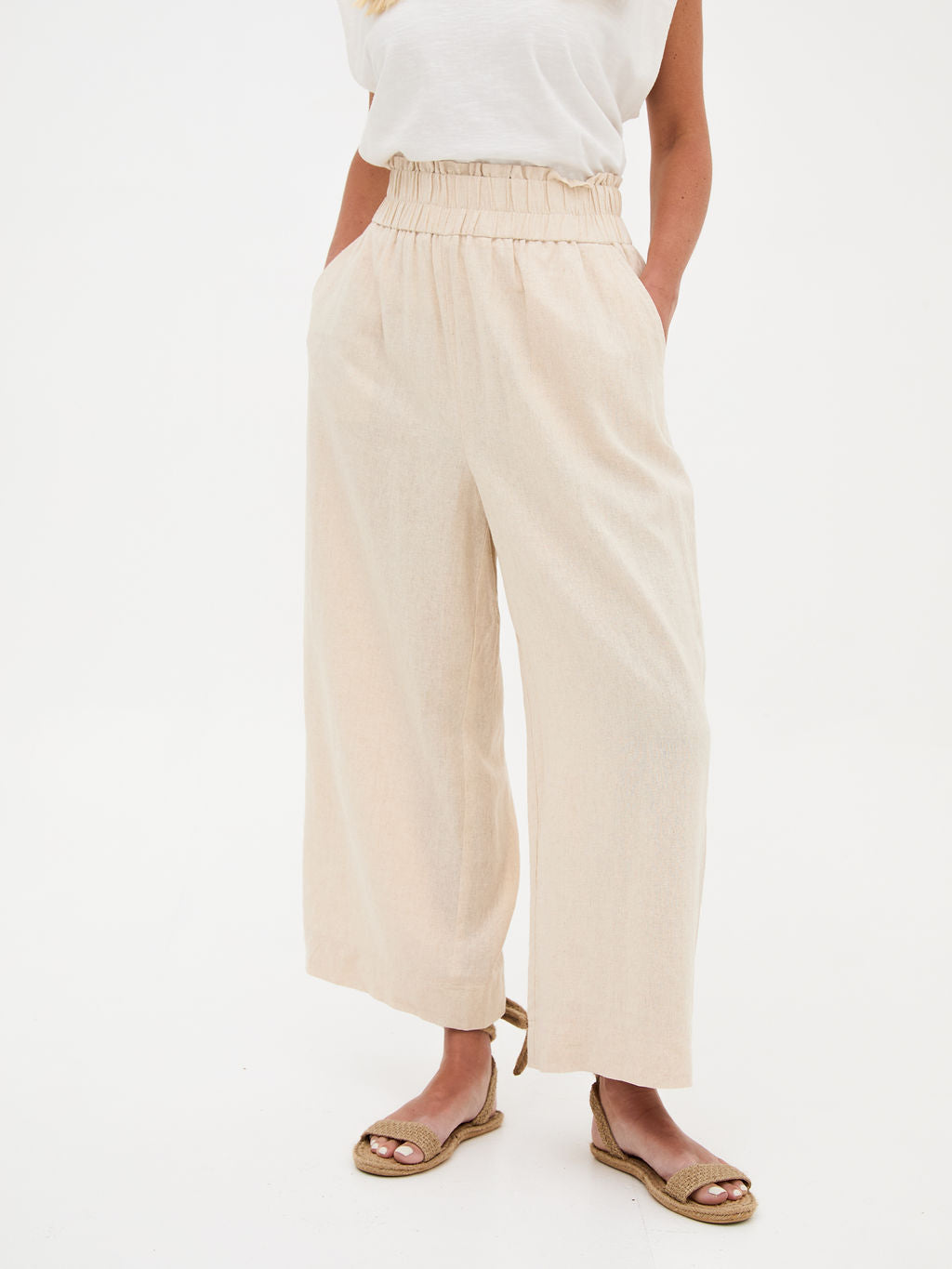 Ria Linen Blend Wide-Leg Culottes