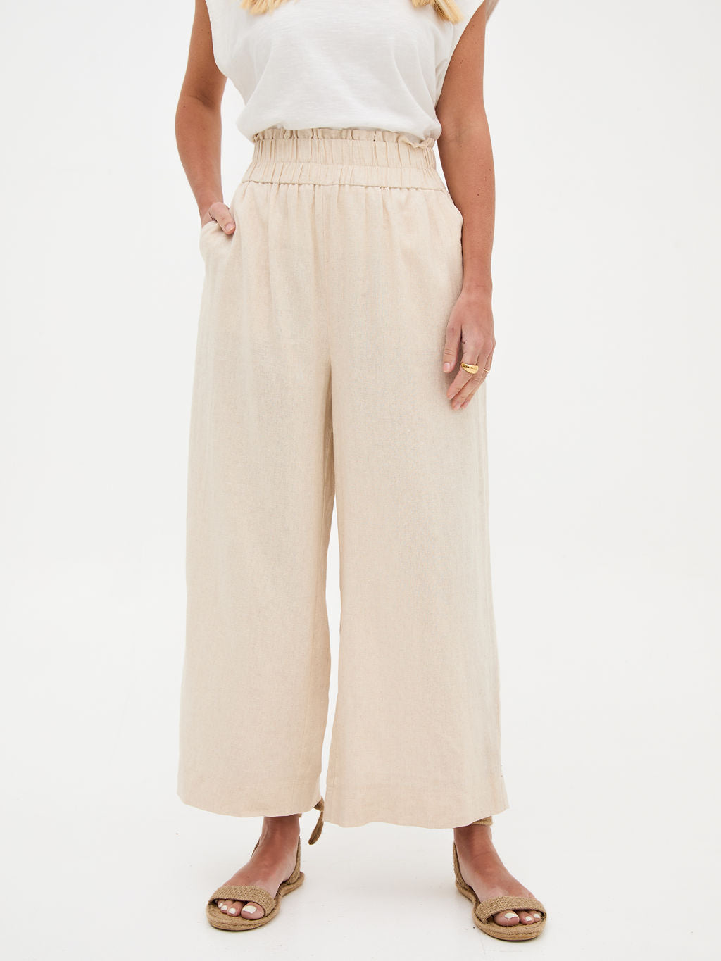 Ria Linen Blend Wide-Leg Culottes