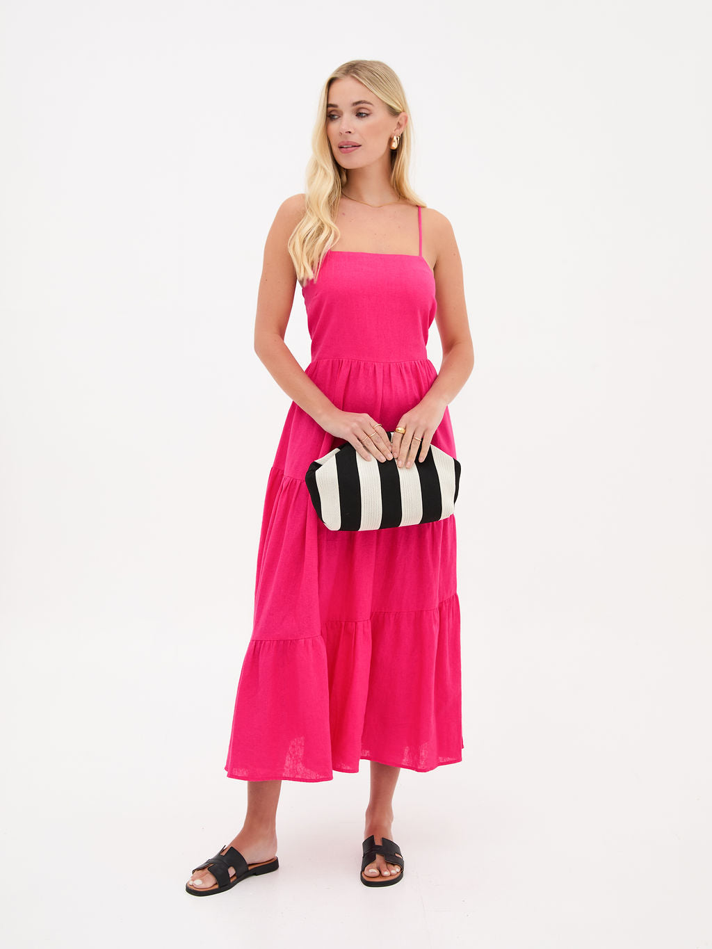 Blossom Pink Asymmetric Linen Midi Dress