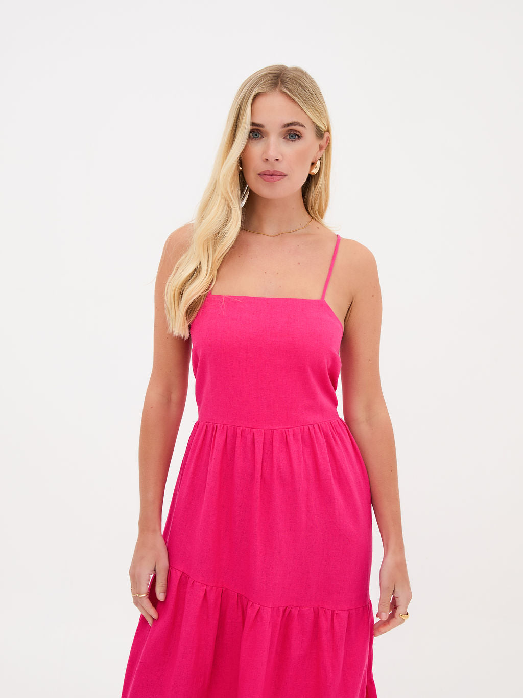 Blossom Pink Asymmetric Linen Midi Dress