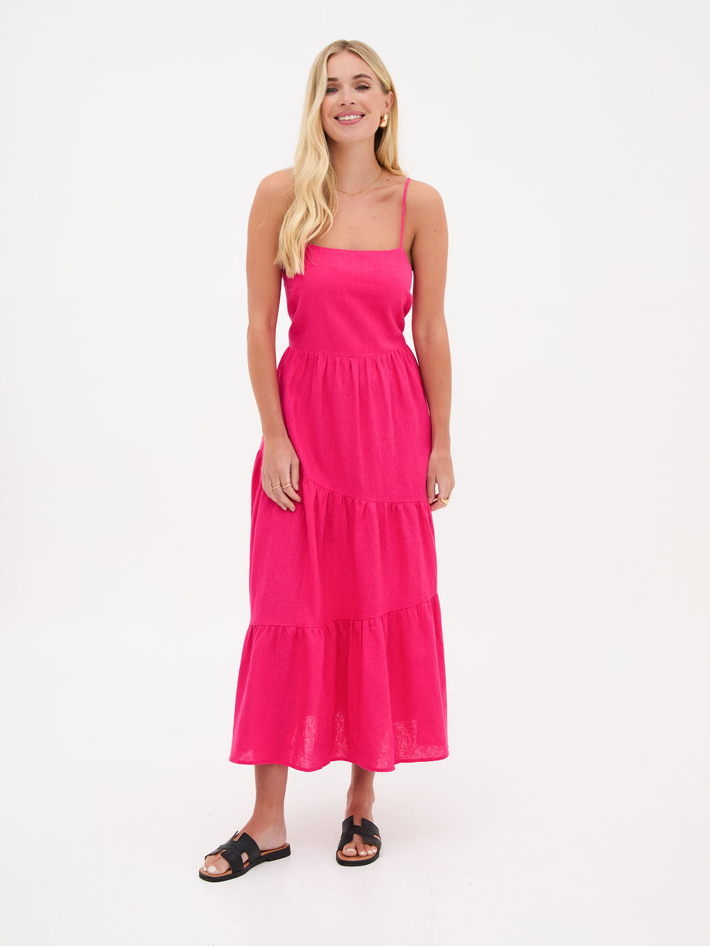Blossom Pink Asymmetric Linen Midi Dress