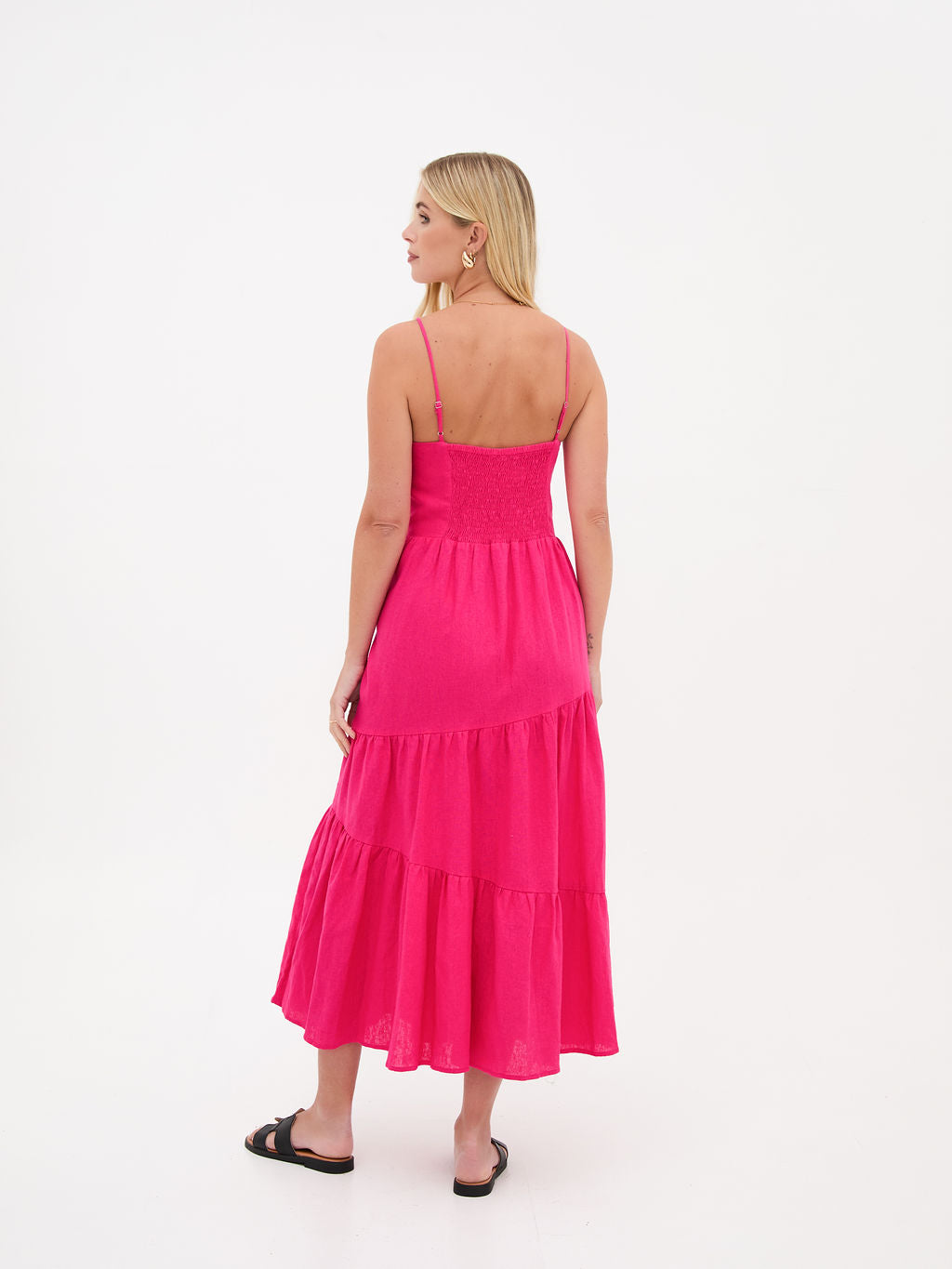 Blossom Pink Asymmetric Linen Midi Dress