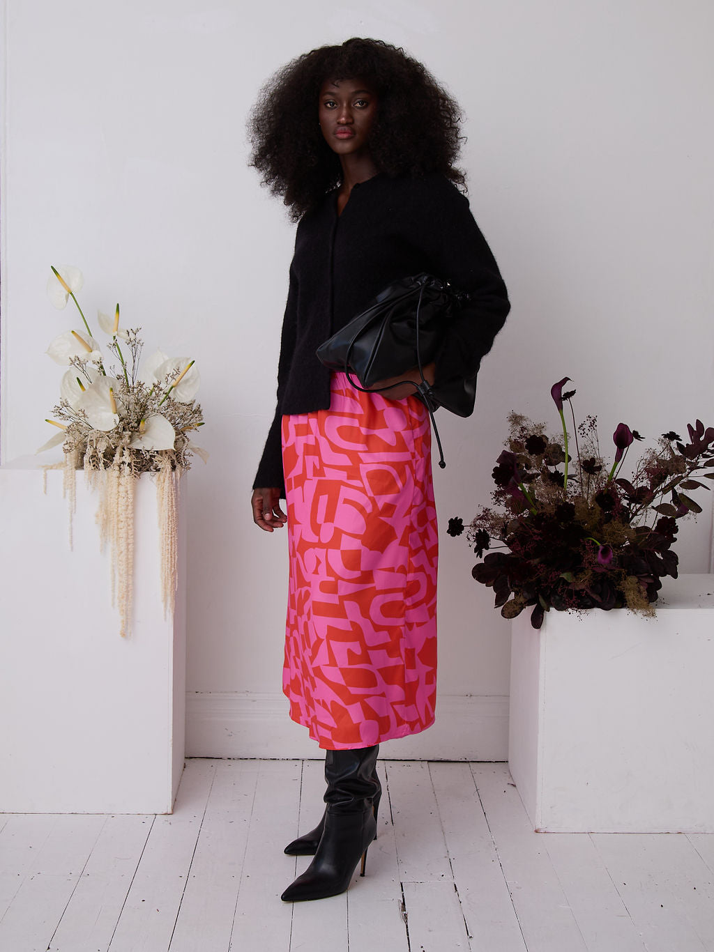 Angel Abstract Print Midi Skirt