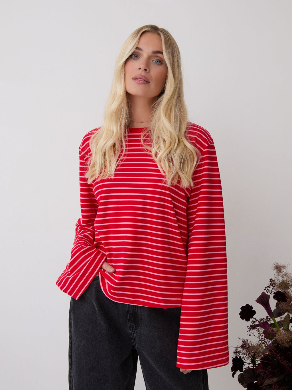 Celine Red & Pink Stripe Super Soft Top
