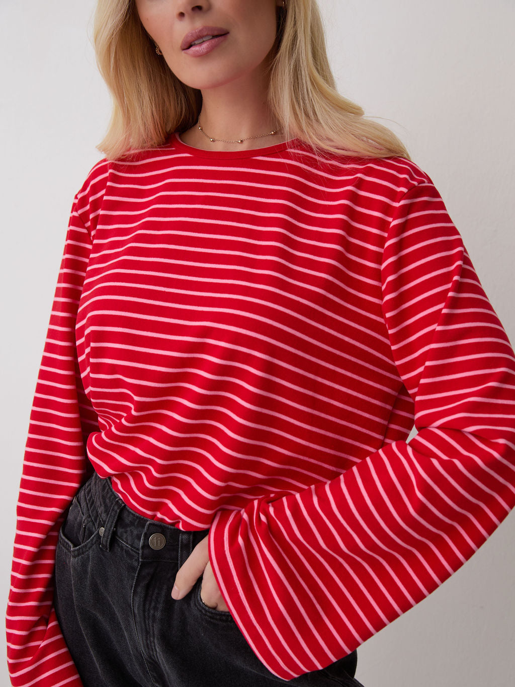 Celine Red & Pink Stripe Super Soft Top