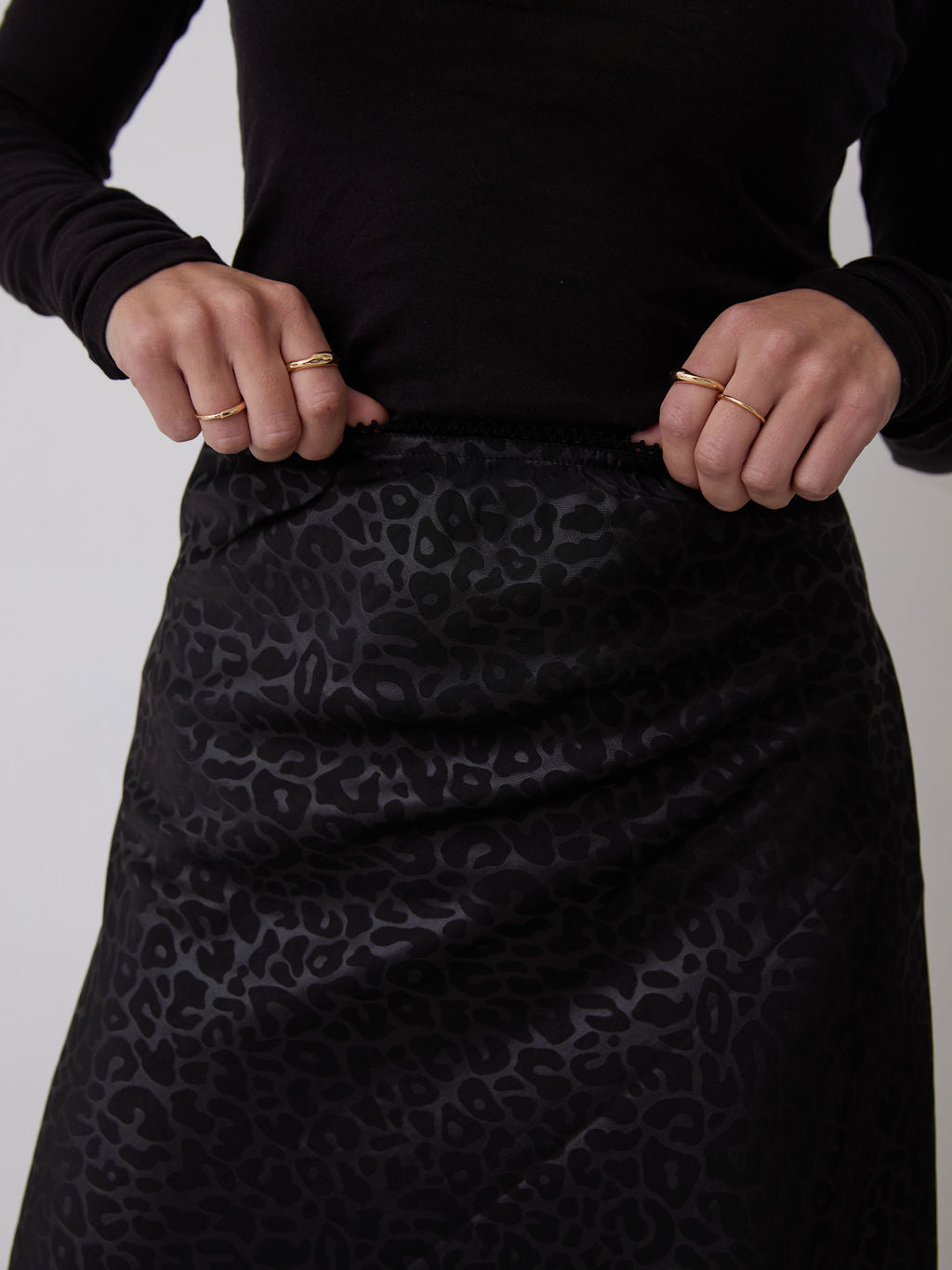 Bria Black Animal Satin Skirt