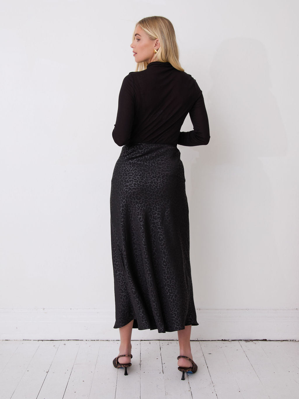 Bria Black Animal Satin Skirt