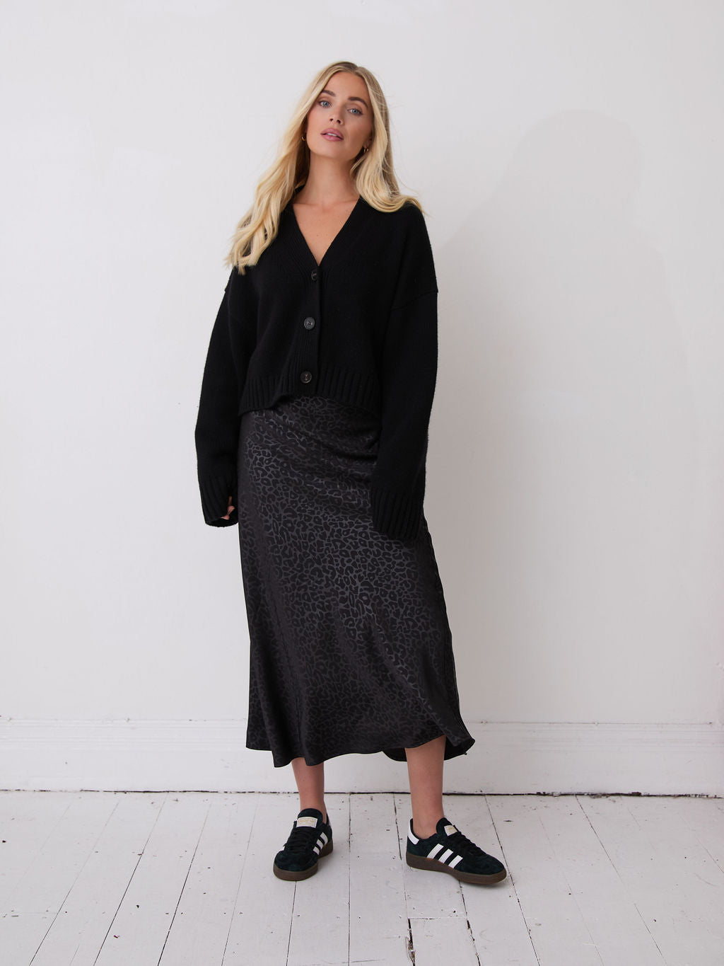 Bria Black Animal Satin Skirt