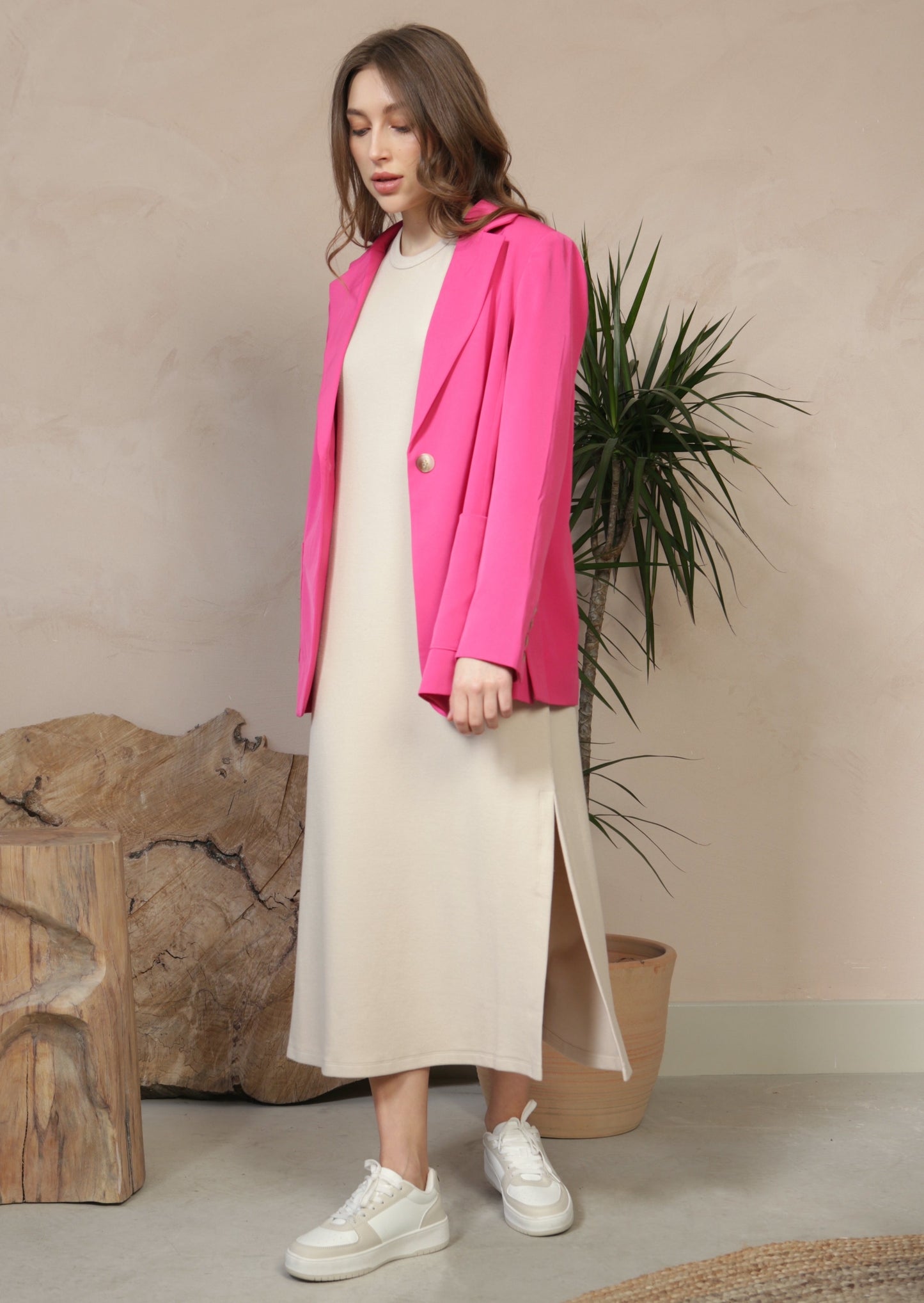 Neutral Textured Knit Midi Dress