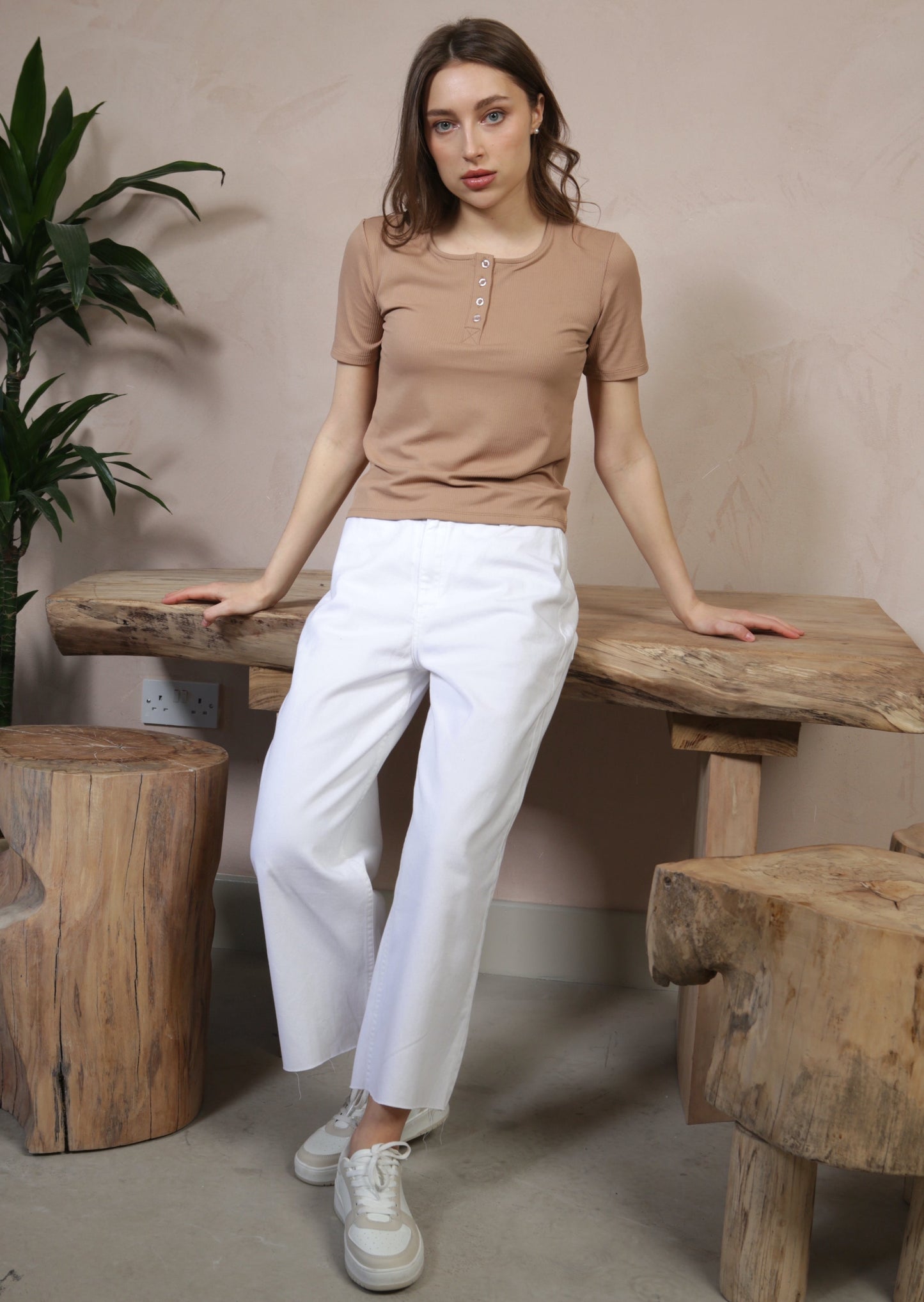 Ribbed Placket Button Tee