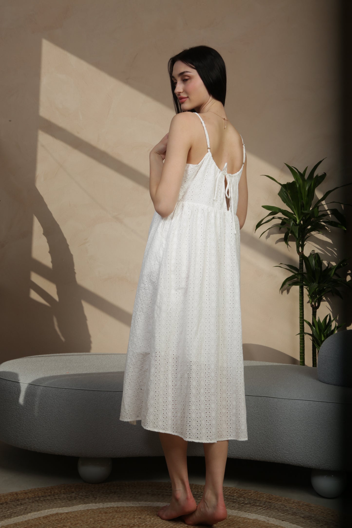 White Broderie Midi Dress