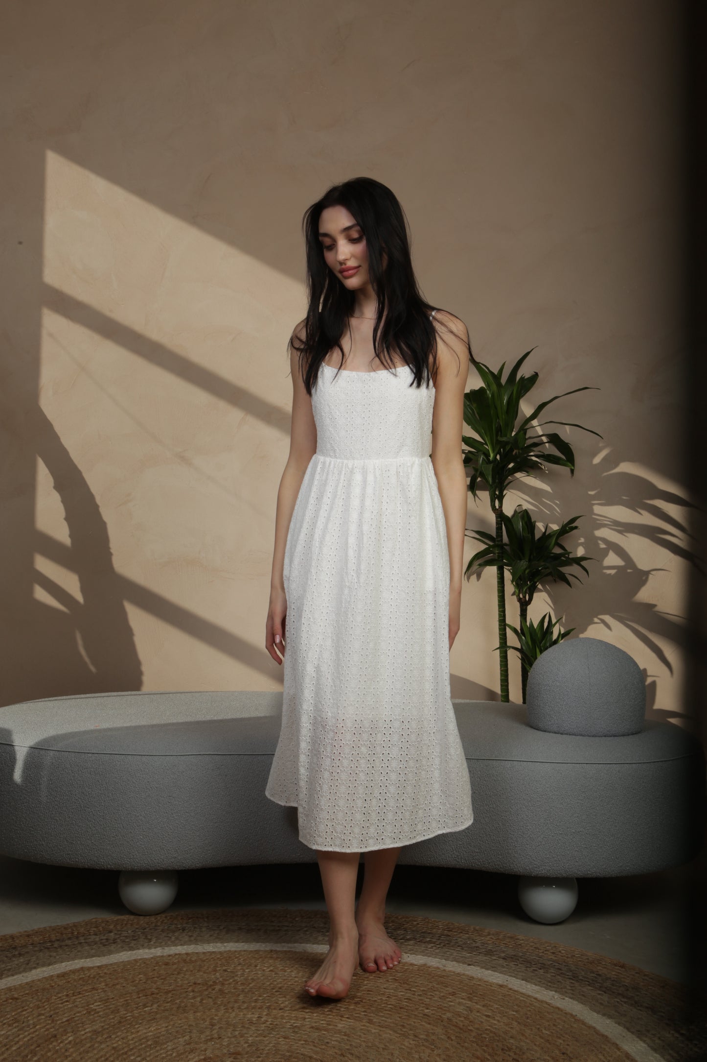 White Broderie Midi Dress