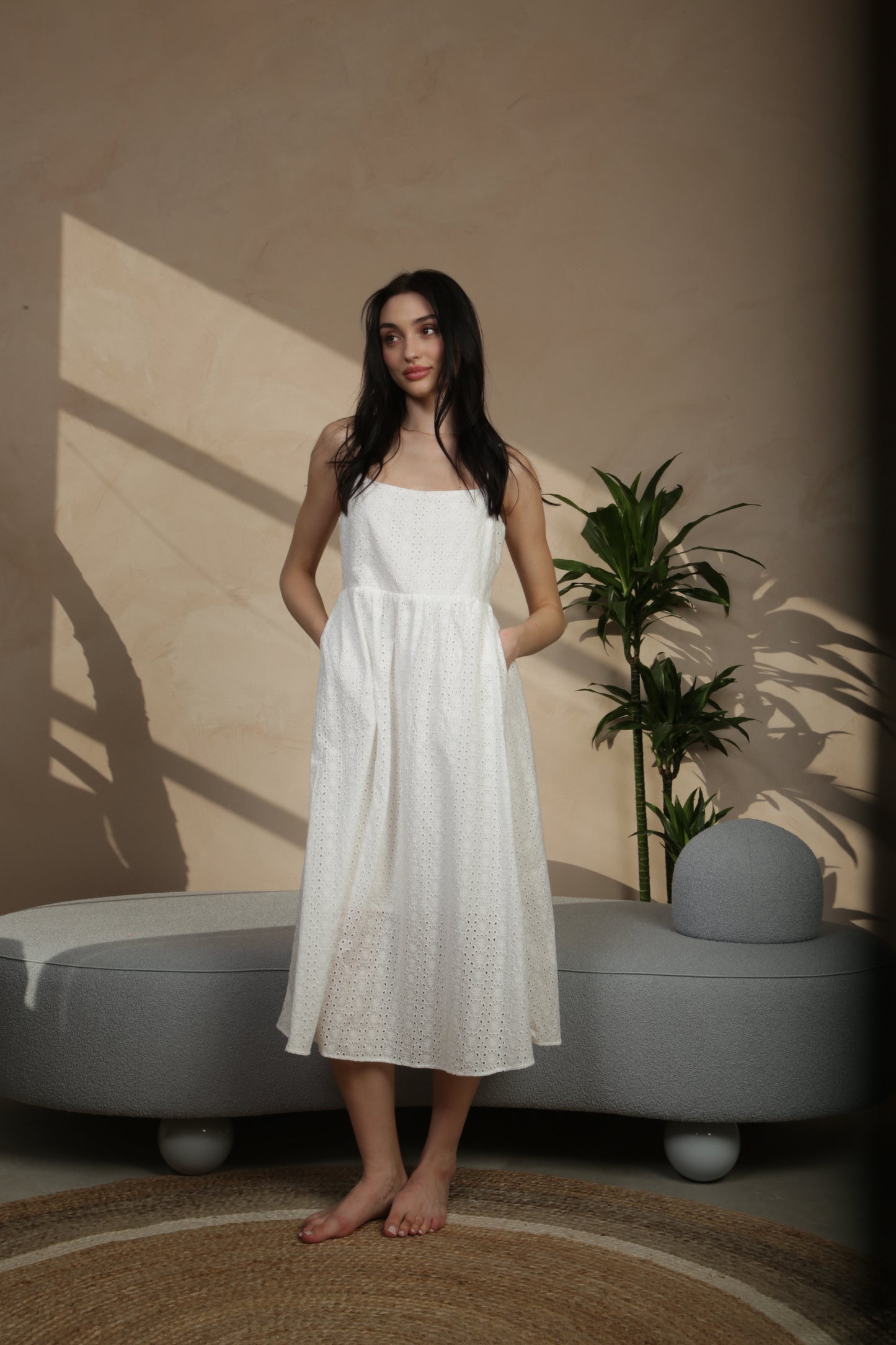 White Broderie Midi Dress