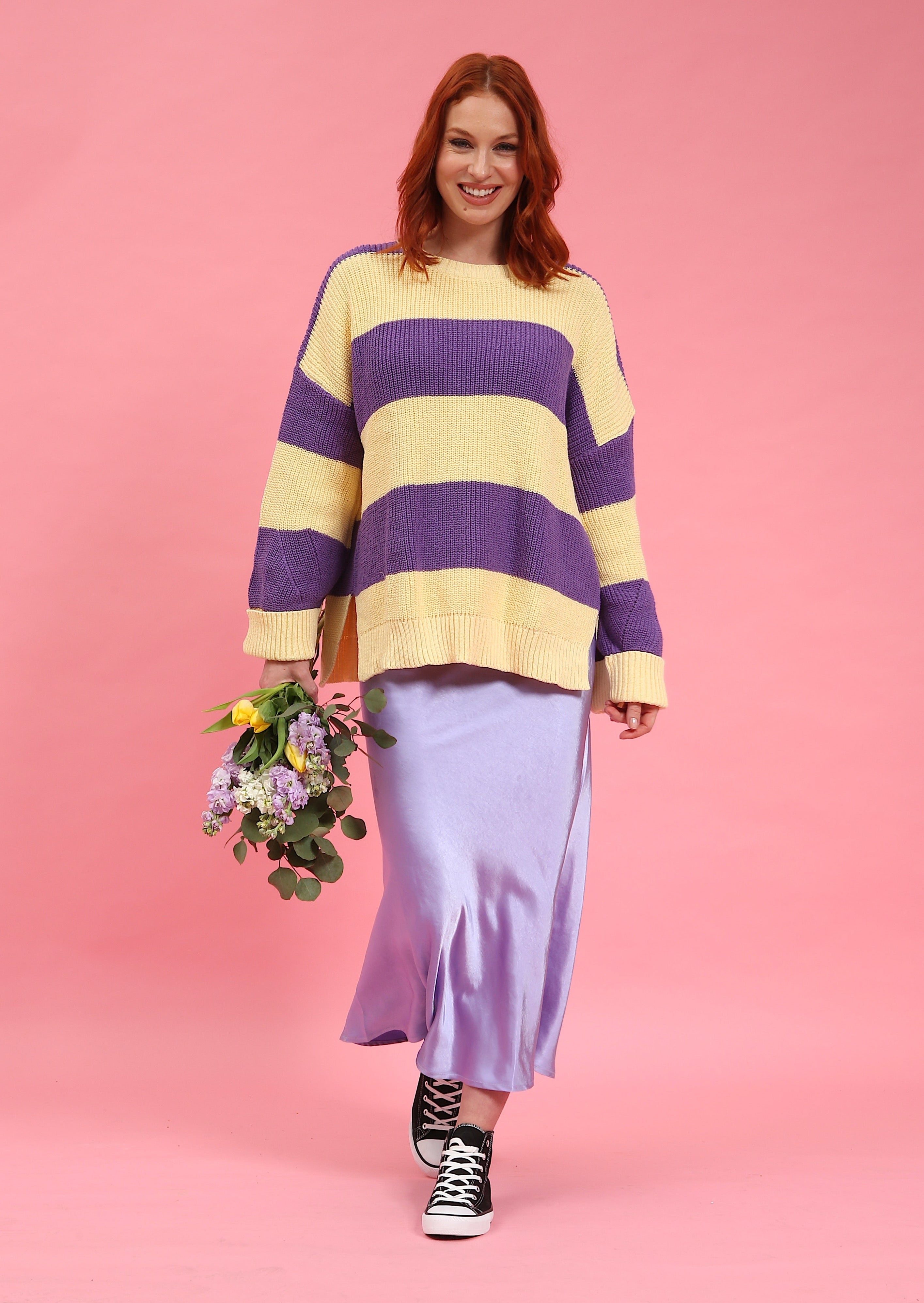 LAIA Satin Slit Skirt - Lilac