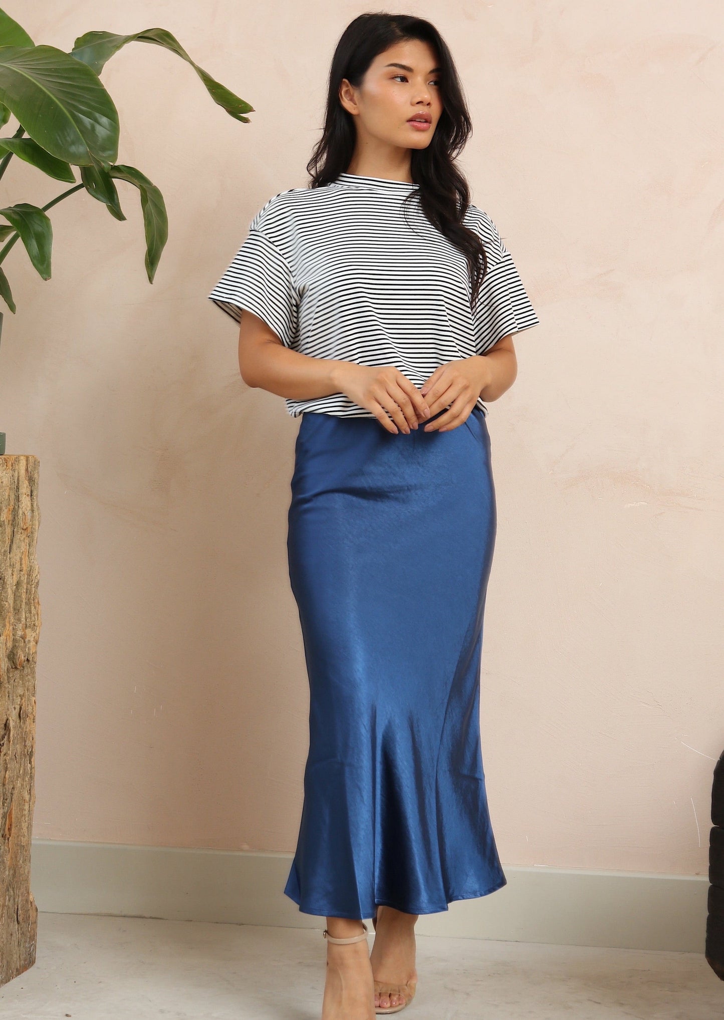 Navy Satin Skirt