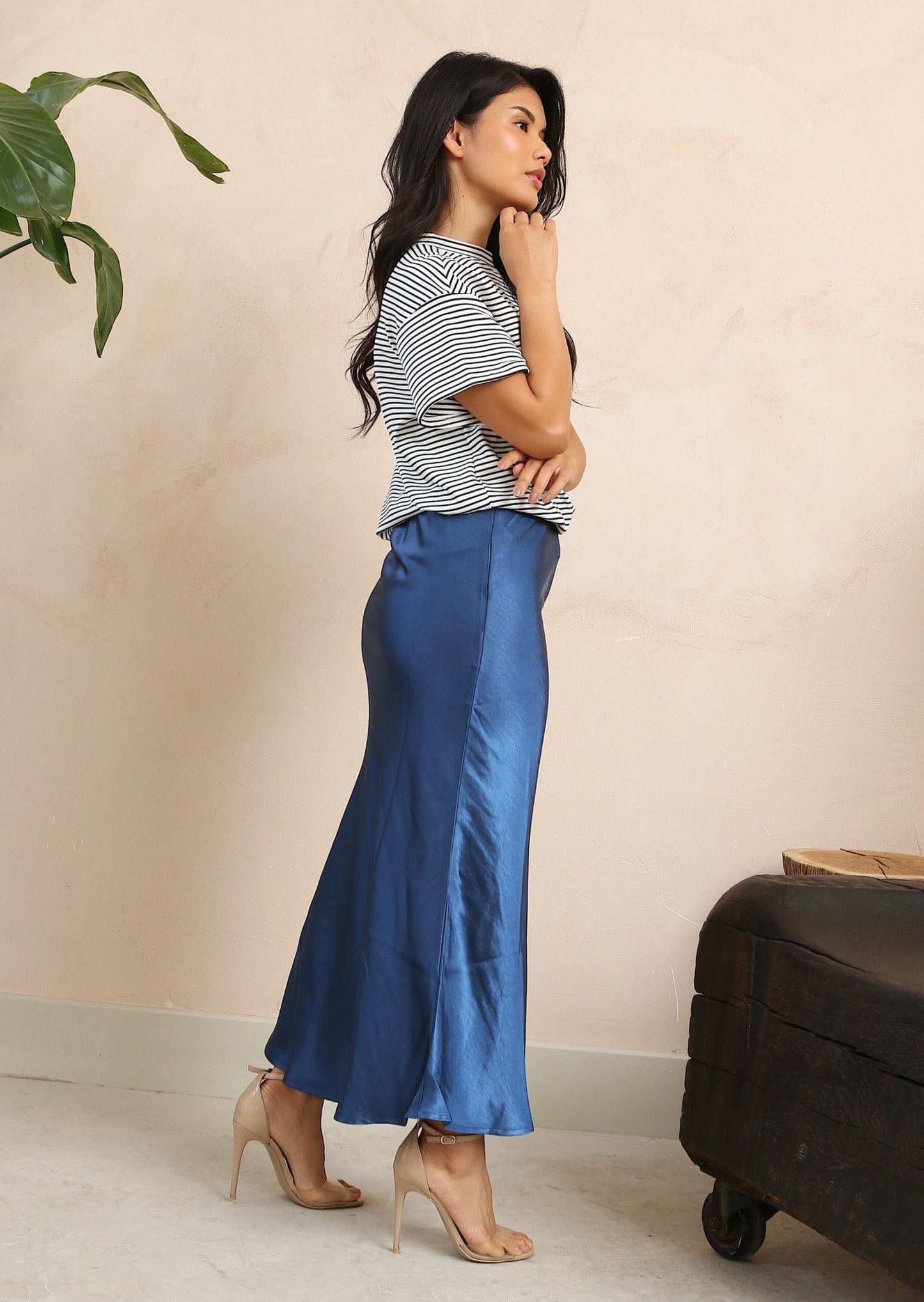 Navy Satin Skirt
