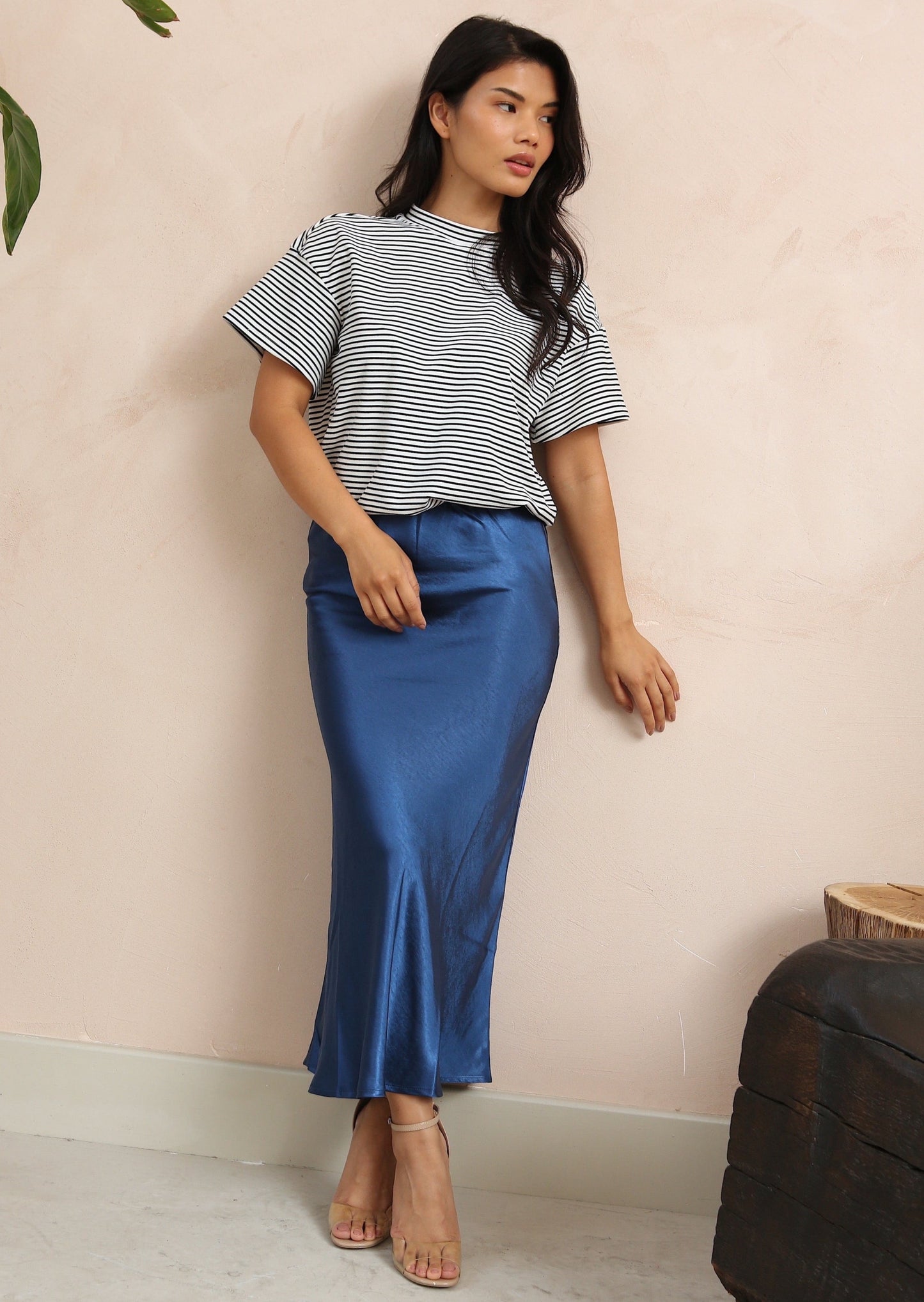 Navy Satin Skirt
