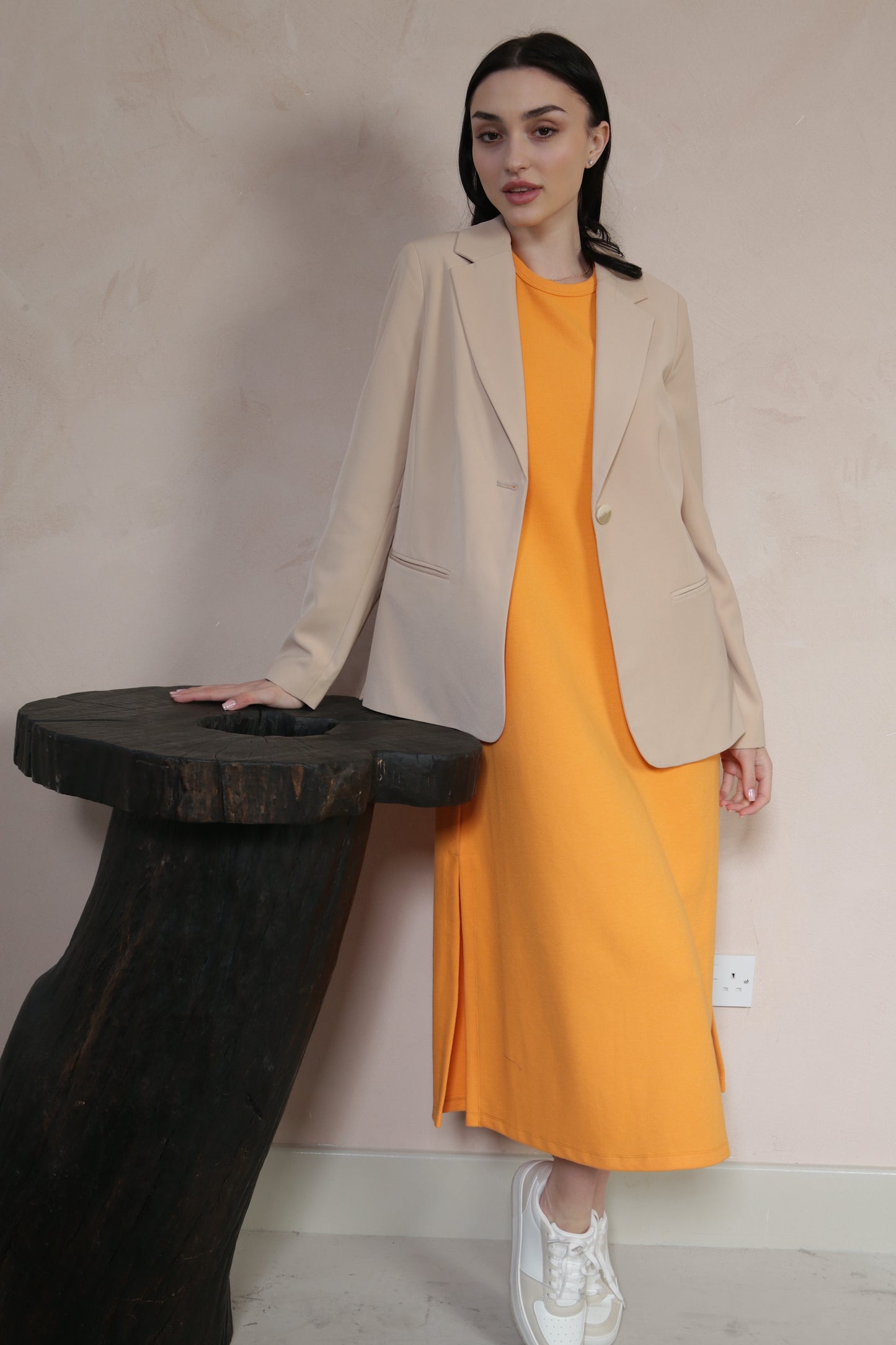 Orange Textured Knit Midi Dress