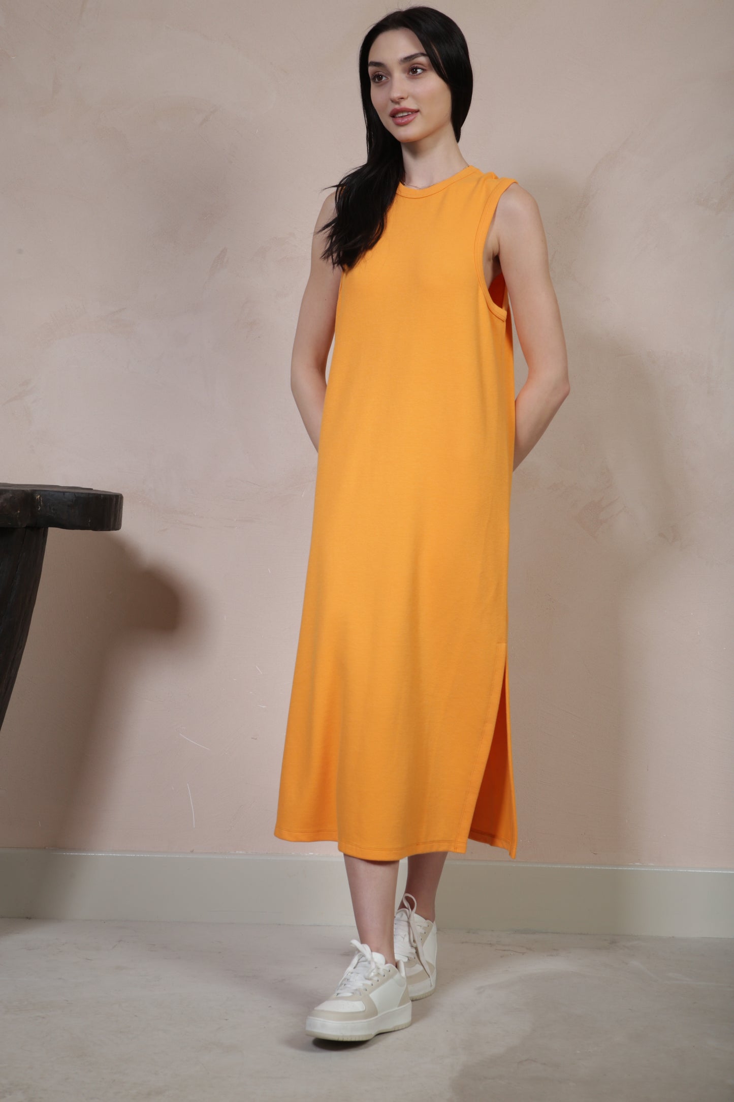 Orange Textured Knit Midi Dress