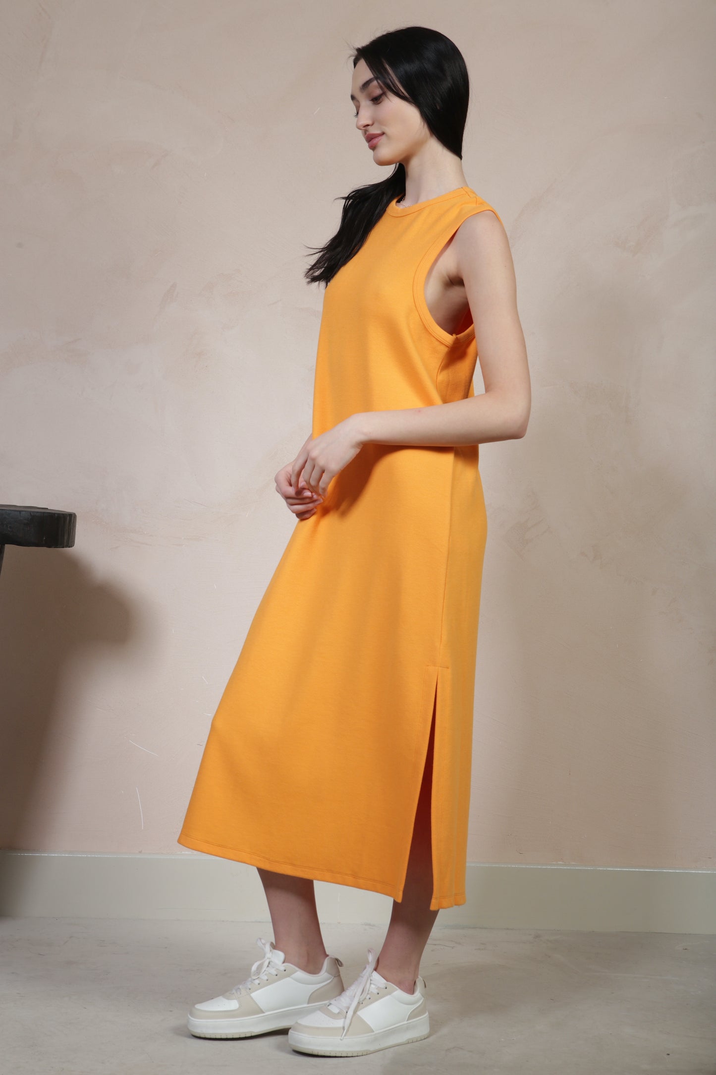 Orange Textured Knit Midi Dress