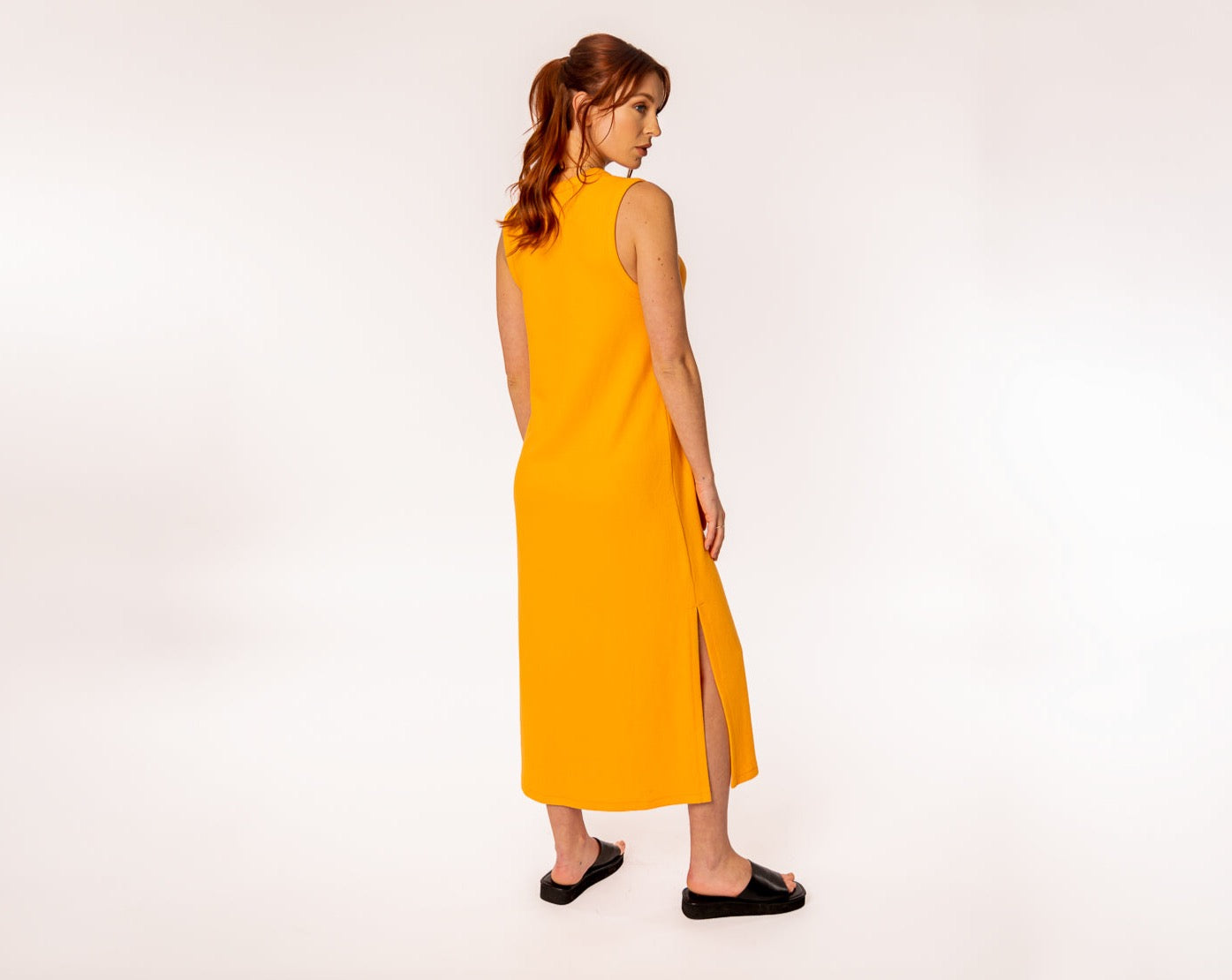 Orange Textured Knit Midi Dress