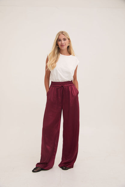 Ebba Burgundy Satin Trousers
