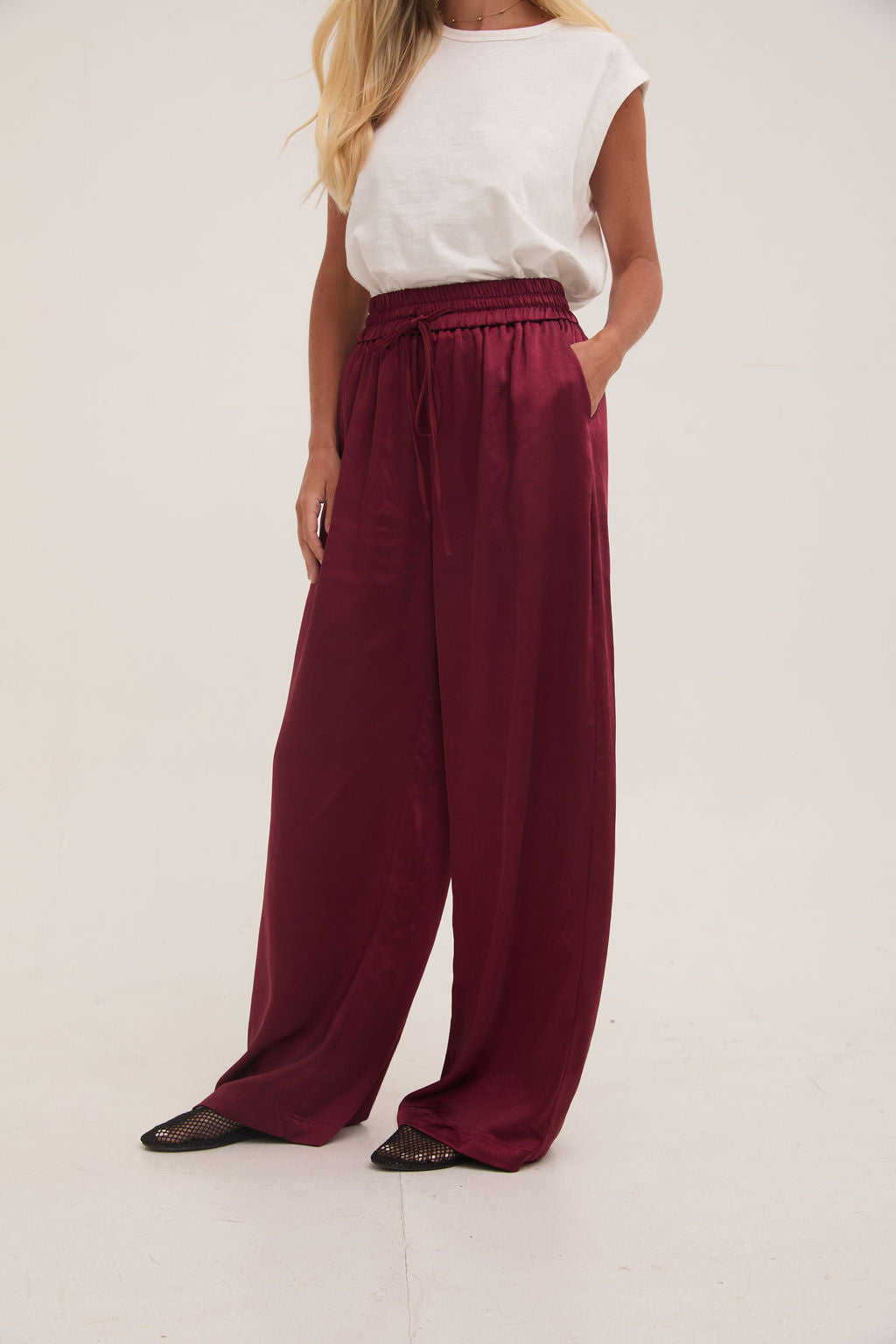 Ebba Burgundy Satin Trousers