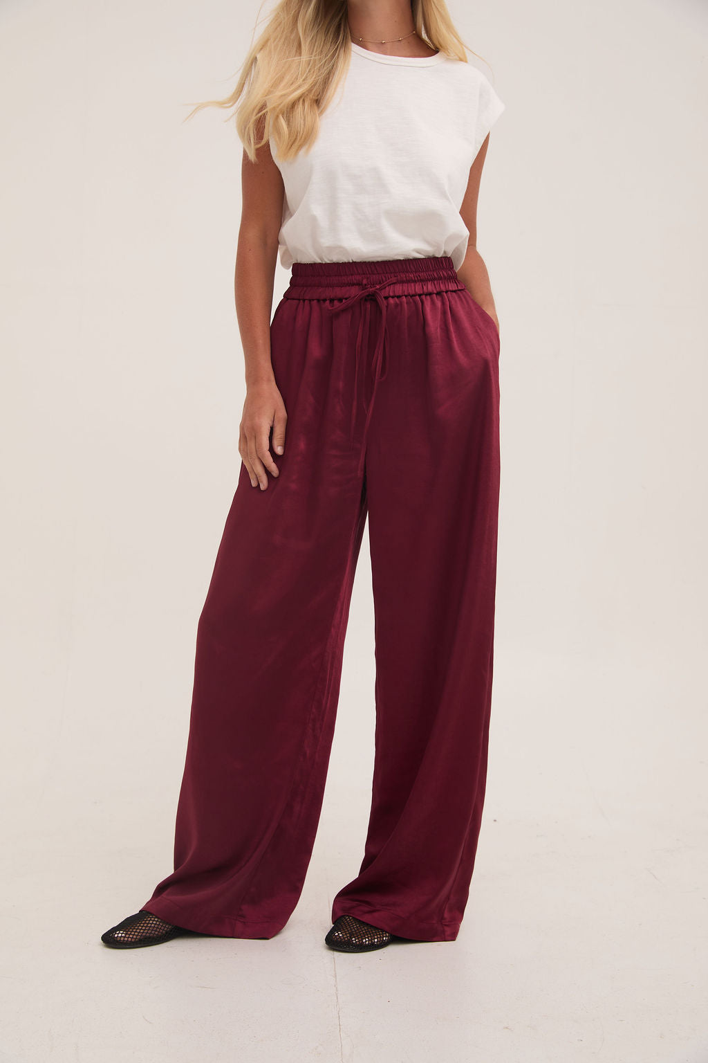 Ebba Burgundy Satin Trousers
