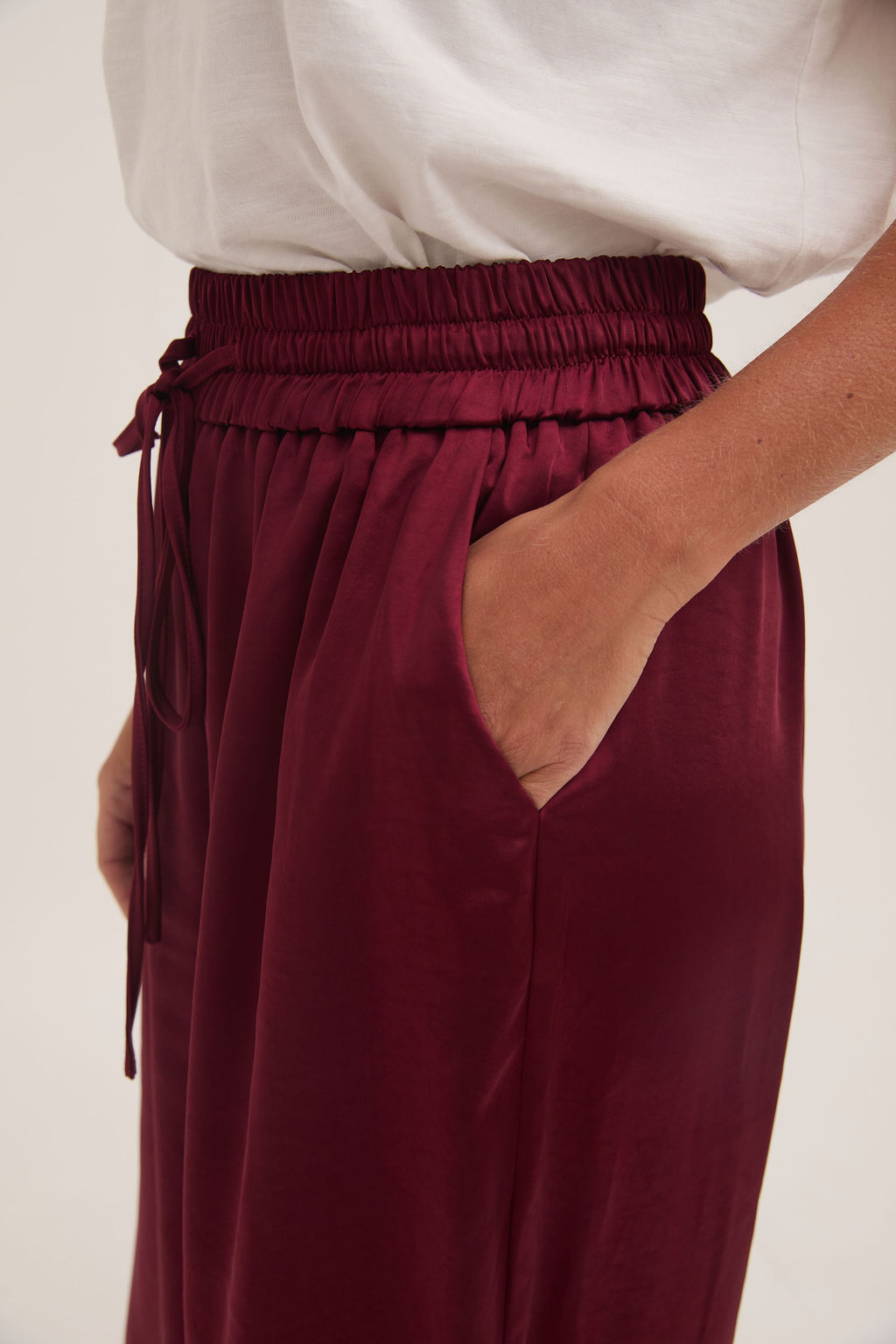 Ebba Burgundy Satin Trousers