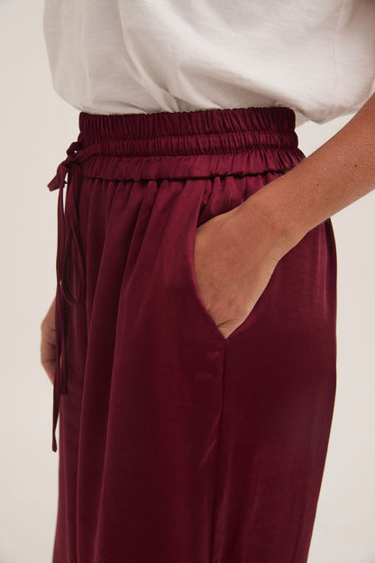 Ebba Burgundy Satin Trousers