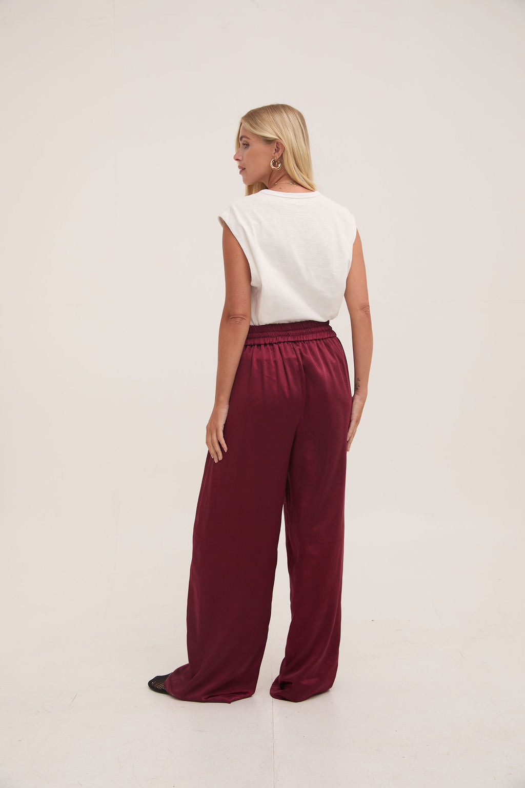 Ebba Burgundy Satin Trousers