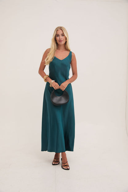 Gabriella Teal Satin Slip Dress