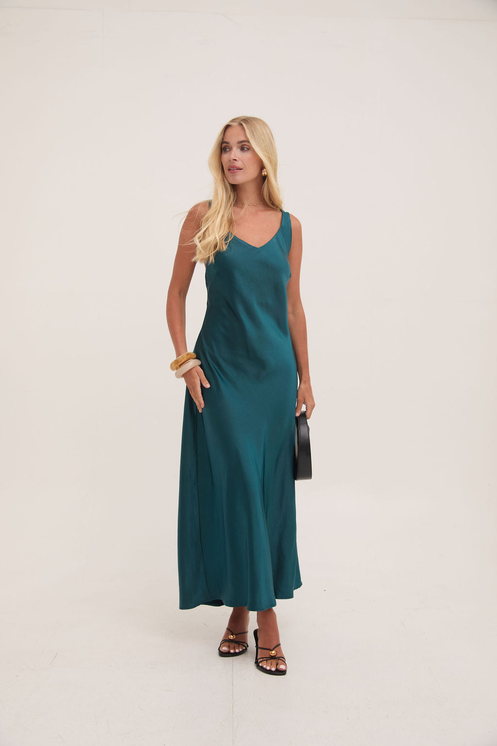 Gabriella Teal Satin Slip Dress