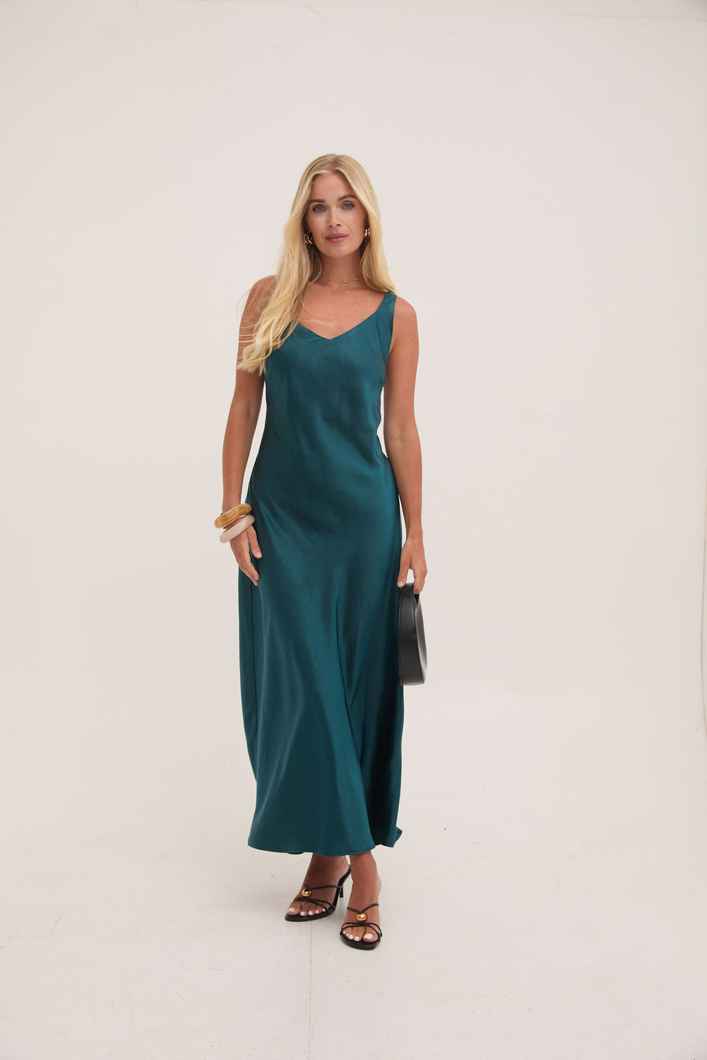 Gabriella Teal Satin Slip Dress