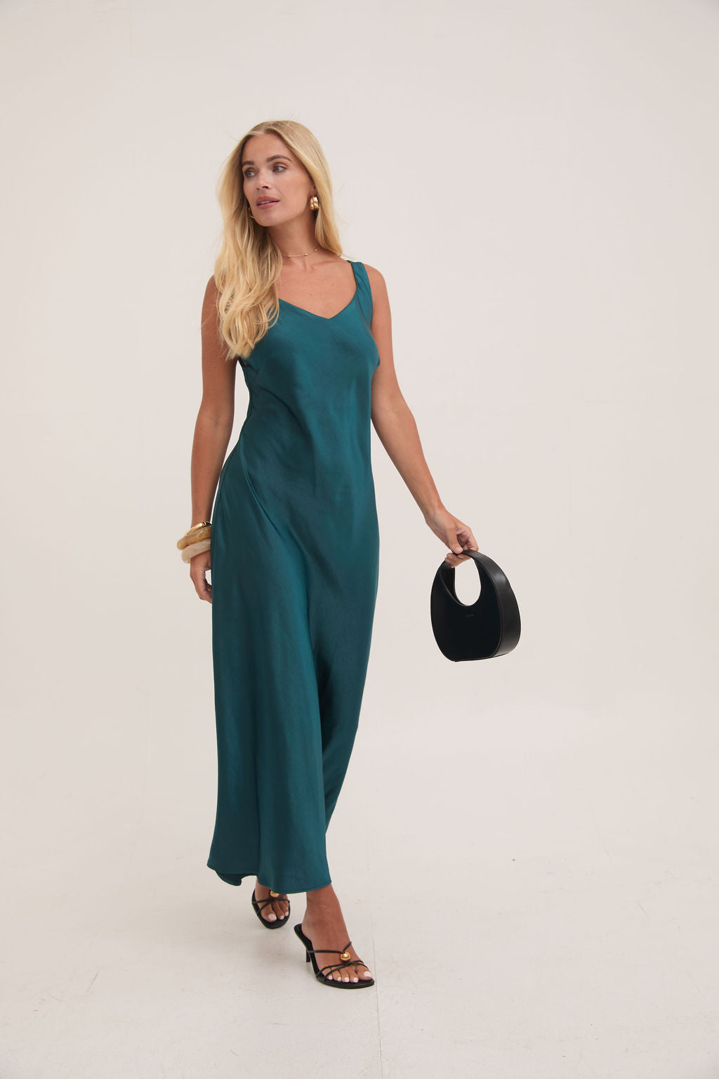 Gabriella Teal Satin Slip Dress