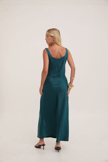 Gabriella Teal Satin Slip Dress
