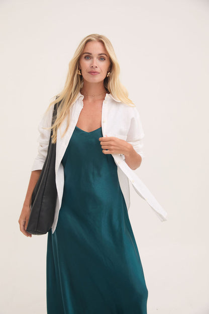 Gabriella Teal Satin Slip Dress