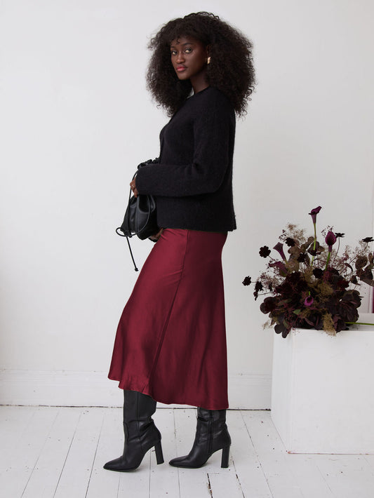Angel Burgundy Satin Skirt