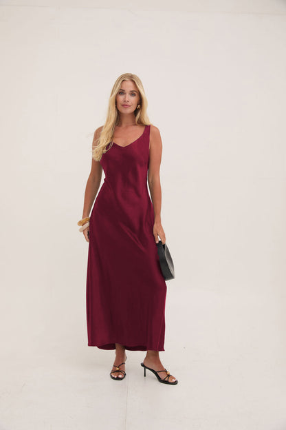 Gabriella Burgundy Satin Slip Dress