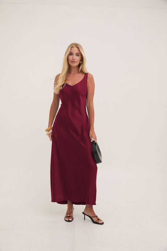 Gabriella Burgundy Satin Slip Dress