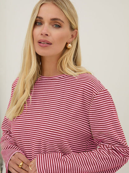 Celine Burgundy & Pink Stripe Super Soft Top
