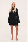 Dahlia Black Animal Fluted Sleeve Satin Dress