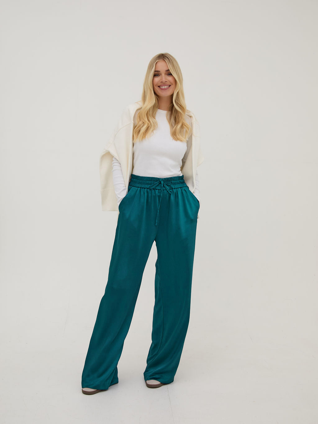 Ebba Teal Satin Trousers